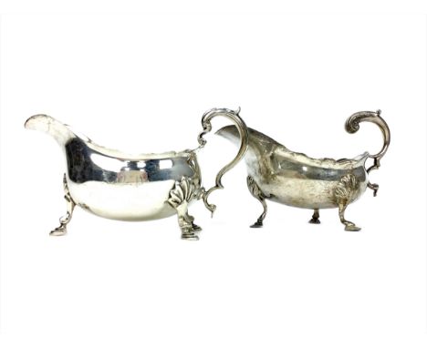 TWO SILVER SAUCE BOATS, the first early 19th century, marks rubbed, the second early 20th century, maker Goldsmiths &amp; Sil