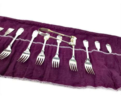 SET OF ELEVEN SCOTTISH PROVINCIAL SILVER FORKS, maker R&amp;R Keay, Perth, Fiddle pattern, with engraved initial 'M' to rever