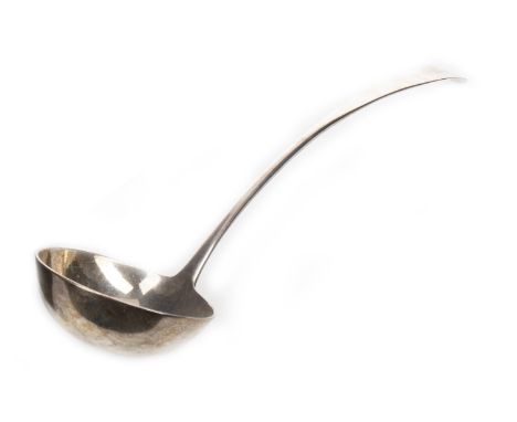 GEORGIAN SILVER SOUP LADLE, likely Edinburgh 1827, with engraved initial 'D', approximately 37cm long, 220g