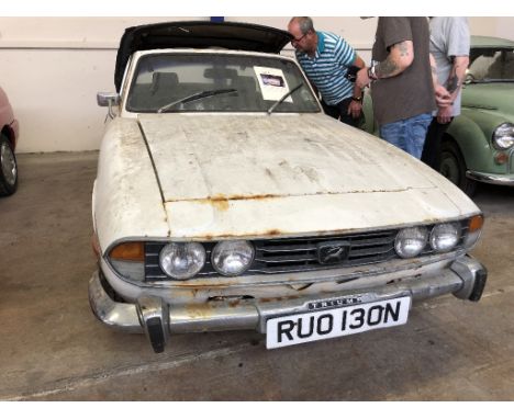A 1974 Triumph Stag project, registration number RUO 130N, white. This garage find Stag has been in dry storage since it was 