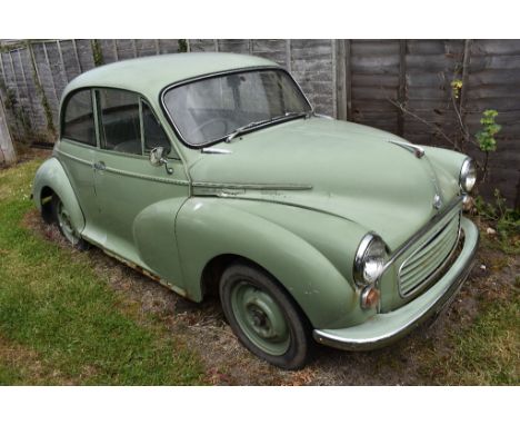 A 1956 Morris Minor two door saloon project, registration number URY 219, Porcelain green. This Morris Minor comes direct fro