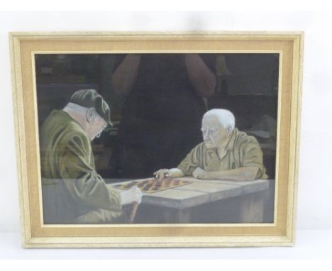 D. Robinson framed and glazed pastel of two gentlemen playing draughts, signed bottom right, 38.5 x 52.5cm