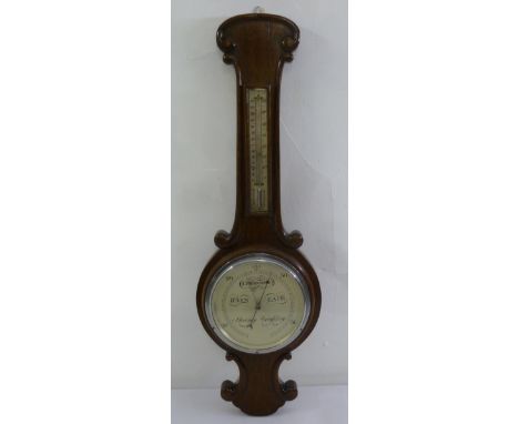 A mahogany banjo mercury barometer and thermometer of customary form