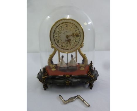German mantle clock with ballerina figurines and with detachable glass dome