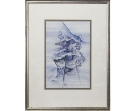 J K CLARK, GEOMETRIC FORMS watercolour on paper, signed and dated '84 image size 38cm x 25cm, overall size 63cm x 49cm Mounte