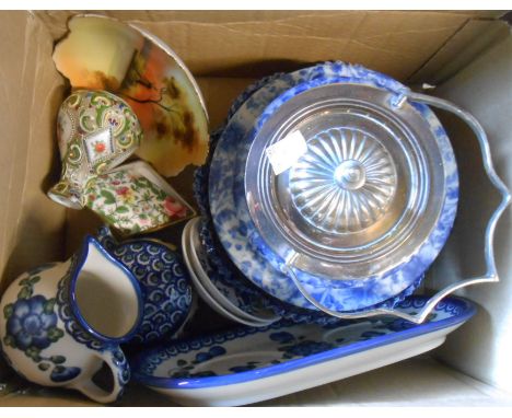 A box containing a quantity of ceramic items including Noritake, blue and white, etc.