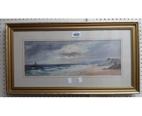 Two gilt framed coloured prints, one a seascape, the other a river landscape with watering cattle