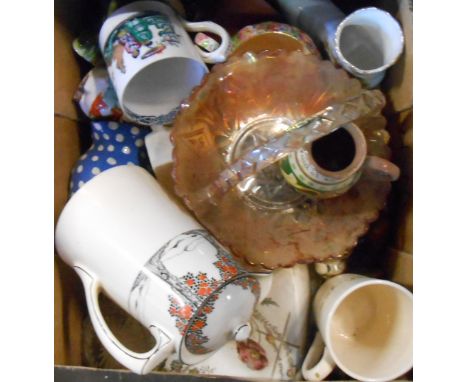 A box containing a quantity of assorted ceramic items including Torquay pottery, chintz, Crown Ducal Orange Tree, etc.
