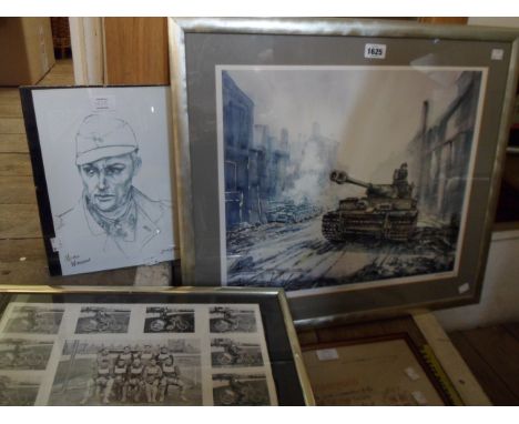 Leonard Dawkins: a silvered framed signed limited edition coloured print entitled Michael Wittmann - numbered 56/200 - sold w