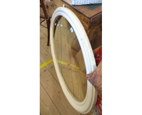 A 1.03m vintage painted wood framed oval wall mirror