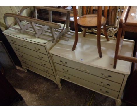 A 78cm vintage French style white painted dressing chest with swing mirror and three drawers under - sold with a five drawer 
