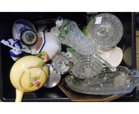A box containing assorted ceramic and other collectable items including Royal Winton teapot, perspex compass, etc.