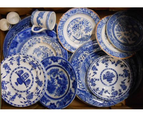 A box containing a small quantity of blue and white china including Spode Italian, etc.