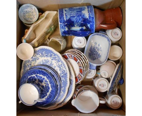 A box containing a quantity of ceramic items including blue and white, etc.
