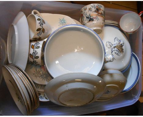 A crate containing a quantity of assorted vintage ceramic items including Cathie Winkle Midwinter, etc.