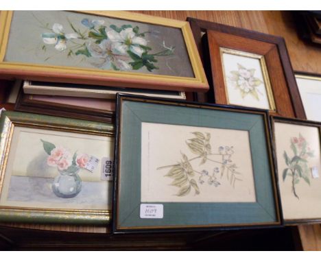 A collection of framed original and print floral study pictures - various age and condition