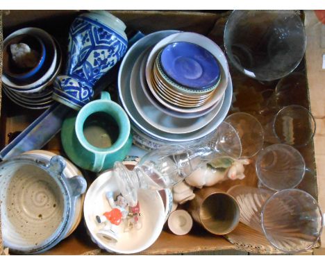 A box containing a quantity of assorted ceramic items including Devonmoor pottery vase, Colin Kellam studio pottery bowls, Ge