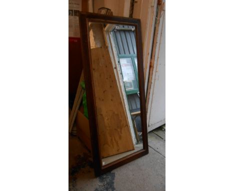 an oak framed oblong wall mirror with beaded border - 1.68m X 77cm