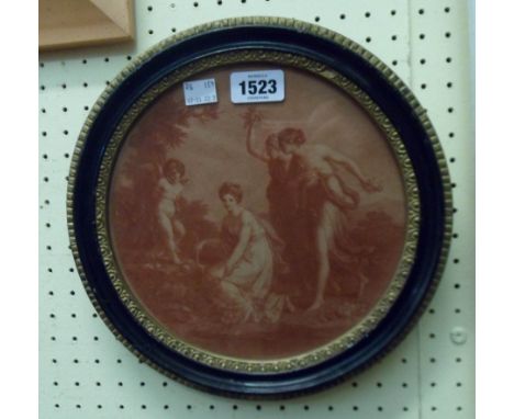An antique circular Hogarth framed Bartolozzi style Kaufmann print with Cupid - sold with a selection of small framed picture