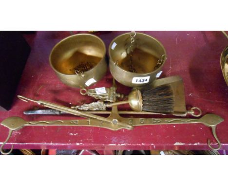 A vintage cast brass Mayflower pattern part companion set - sold with a modern brass balance scale