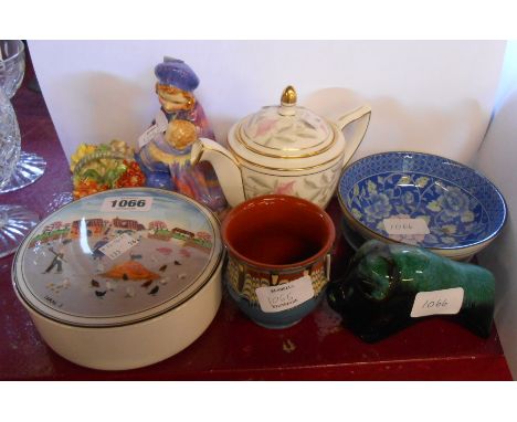 A small selection of ceramic items including Royal Doulton Curly Knob figurine HN1627, Minton Petunia coffee pot, Villeroy &a