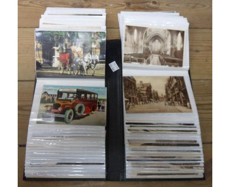 An album containing 20th Century posed photographic portrait postcards, topographic and other examples