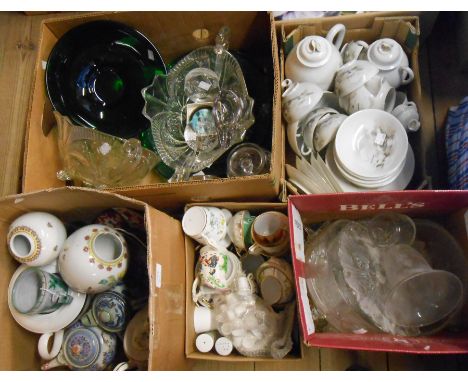 Five boxes of assorted pottery, glassware and ceramic items
