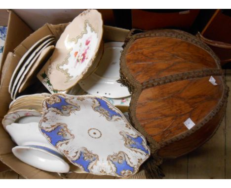 A box containing a selection of assorted ceramic items and glassware including vintage sweet jar, meat plate, etc.