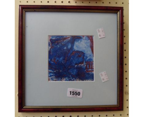 H. Haut: a framed small acrylic abstract picture - sold with a Mark Denman framed coloured print