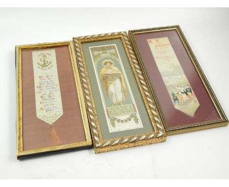 Two Victorian Stevengraph book marks, depicting Hope The Anchor of The Soul, and May Health and Happiness be Thine, and a sil