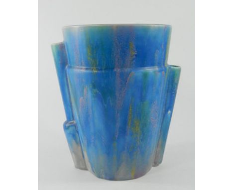 A Beswick Art Deco style vase, with dripped decoration in green, purple and yellow, printed in mark in dark blue to underside