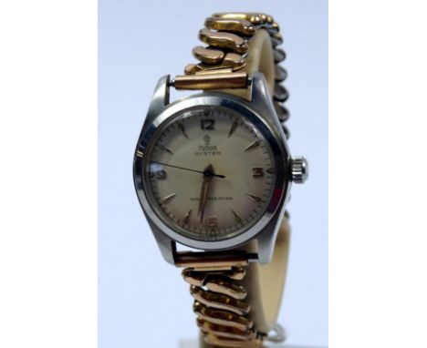 A gentleman's mid 20thC Rolex Tudor Oyster stainless steel wristwatch, with matt cream dial, Arabic numerals and arrow pointe