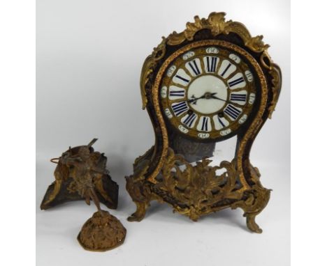 A French 19thC boulle work bracket clock, enamel dial bearing Roman and Arabic numerals, eight day movement, (AF).