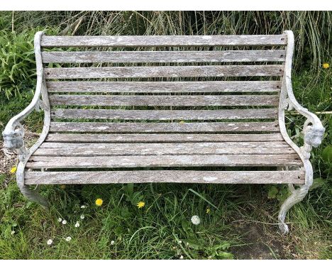 Wooden garden bench with metal ends