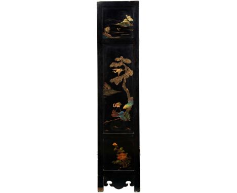 SIX FOLD LACQUER, JADE AND HARDSTONE SCREEN LATE QING DYNASTY WITH 18TH / 19TH CENTURY JADES each leaf decorated with figures