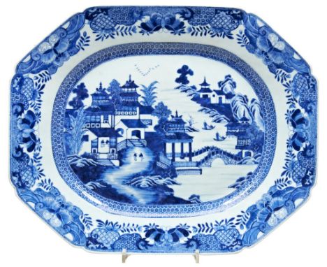 TWO LARGE BLUE AND WHITE MEAT DISHES QIANLONG PERIOD (1736-1795) the canted rectangular dishes each painted in underglaze blu