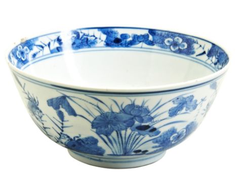 A BLUE AND WHITE&nbsp; 'CRABS AND POND' BOWL QING DYNASTY, 19TH CENTURY the sides and interior decorated with crabs in a pond
