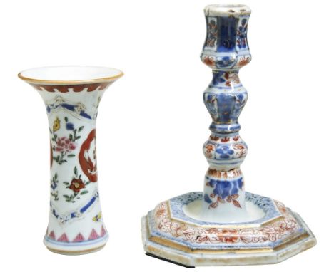 CHINESE IMARI CANDLESTICK KANGXI PERIOD (1662-1722) modelled after European silver examples, 15.5cm high; together with a SMA