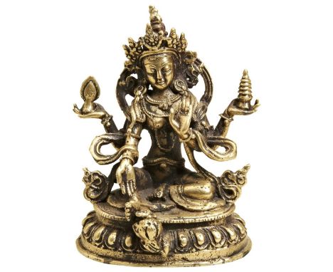 SMALL GILT-BRONZE FIGURE OF TARA 17TH / 18TH CENTURY cast seated in&nbsp;lalitasana on a lotus base 10cm high  PROVENANCE: Fr