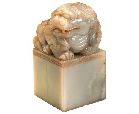 CHINESE CARVED AGATE ‘DRAGON’ SEAL, 20TH CENTURY,&nbsp; inscribed, 8cm high 