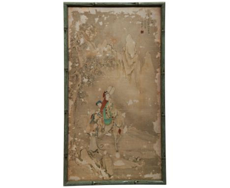 YIN QUAN (19TH CENTURY) FIGURES IN LANDSCAPES colour and ink on paper, signed and inscribed, set of four, framed 37cm x 68cm&