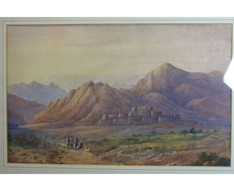 C R KHYBER PASS AND JAMROOD Watercolour, titled and signed with monogram, 28 x 44cm.