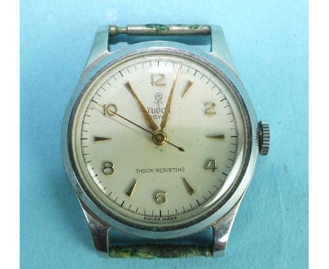 Rolex, a gentleman's Tudor Royal steel-cased wrist watch, the cream dial with gold Arabic and dart numerals, centre sweep sec