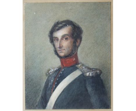 19th century English School PORTRAIT OF WILLIAM HAY DRESSED IN MILITARY UNIFORM Unsigned watercolour, 11 x 10cm, inscribed ve