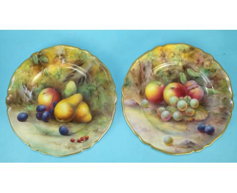 A pair of Royal Worcester porcelain fruit-decorated plates painted by Horace Price, date codes for 1925 and 1926, one slightl