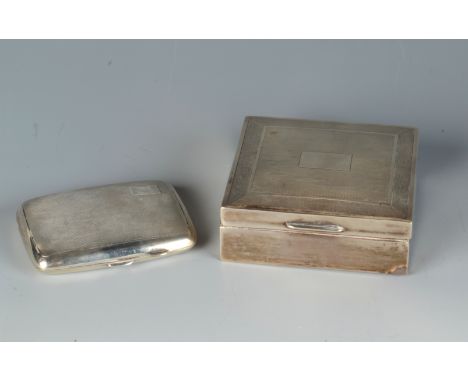 An engine turned silver cigarette box and an engine turned silver cigarette case. 