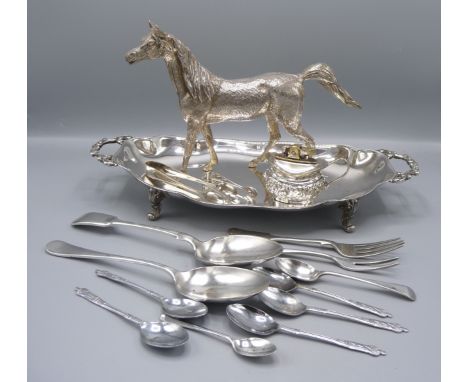 A cast white metal model horse etc.