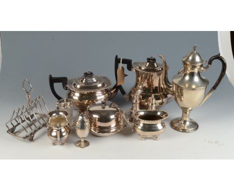 An epns four piece tea and coffee service, a toast rack, jug and other items.
