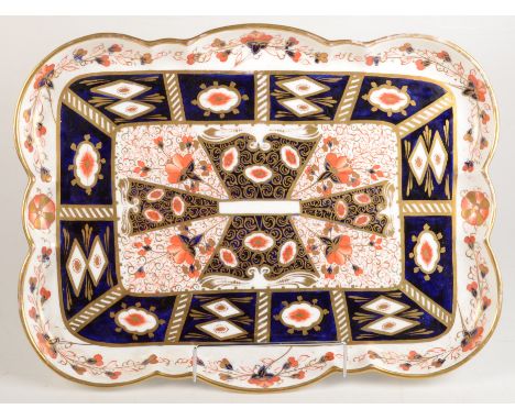 A J.B & Son porcelain tray of lobed form and decorated in the imari pattern, 34 x 44.2cm.    Condition report:  Rubbing to gi