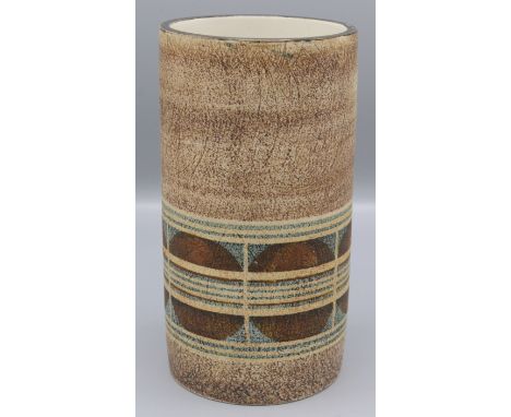 A Troika cylindrical vase, with a band of geometric designs, height 18.5cm. diameter 9.5cm. Condition report: Condition repor